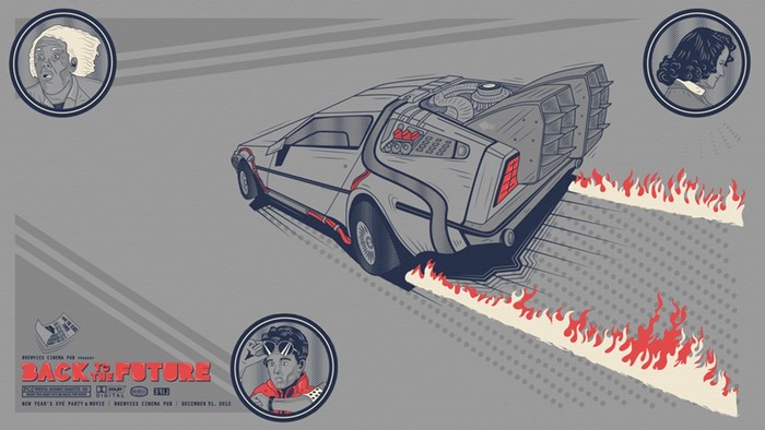 Back to the Future DeLorean with Doc Brown, Marty McFly, and Clara Clayton