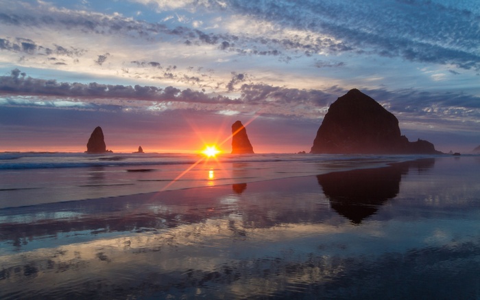 Sunset over Haystack Rock at Cannon Beach