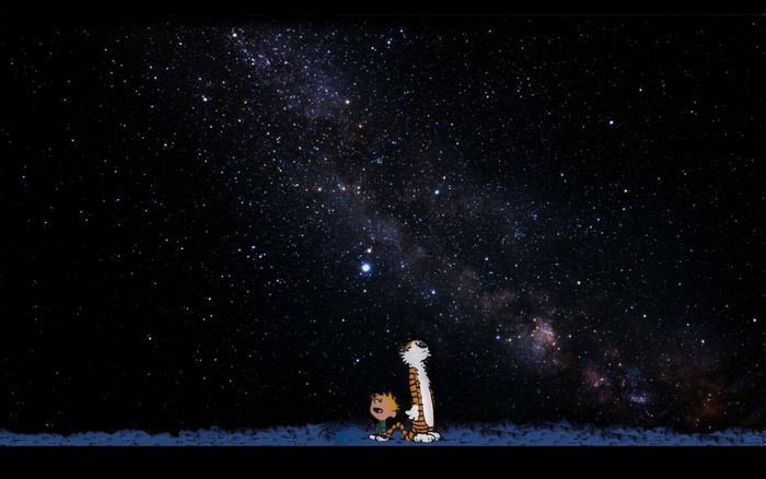 Calvin and Hobbes looking at the Milky Way