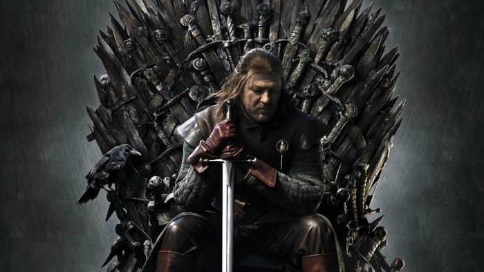 Ned Stark from Game of Thrones on the Iron Throne