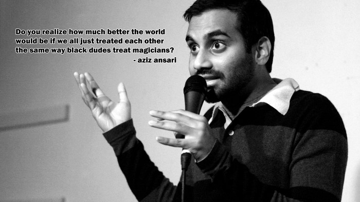 Aziz Ansari performing stand-up comedy