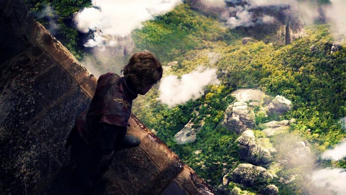 Tyrion Lannister from Game of Thrones on a cliff edge