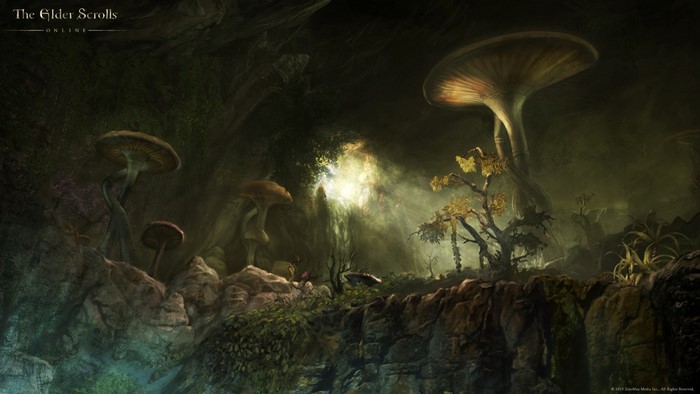 The Elder Scrolls Online screenshot of a dark mushroom forest