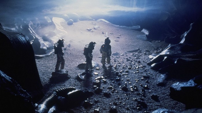 Prometheus movie screenshot of astronauts in a cave