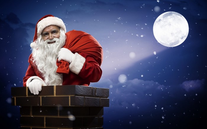 Santa Claus in a Chimney with a Full Moon