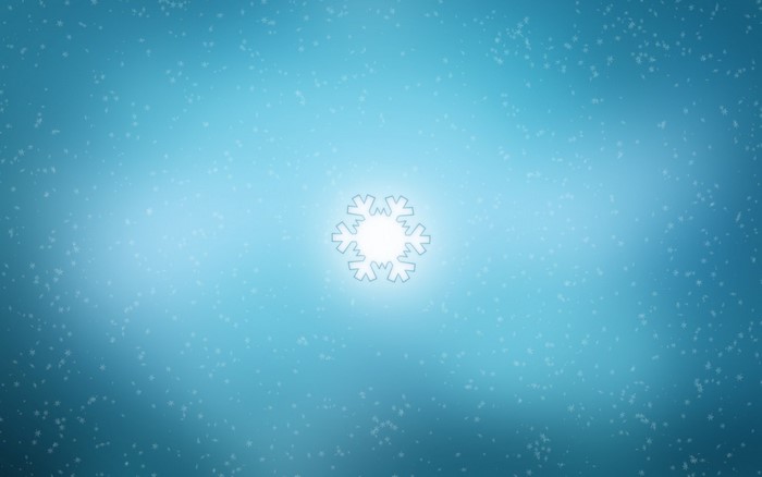 Snowflake on a blue background with falling snow