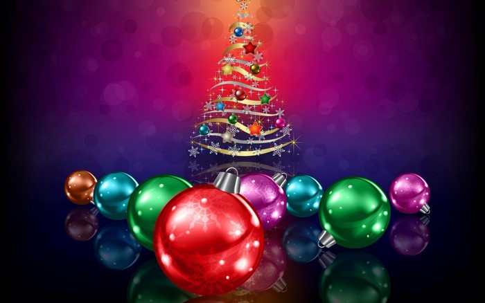 Colorful Christmas Tree and Ornaments