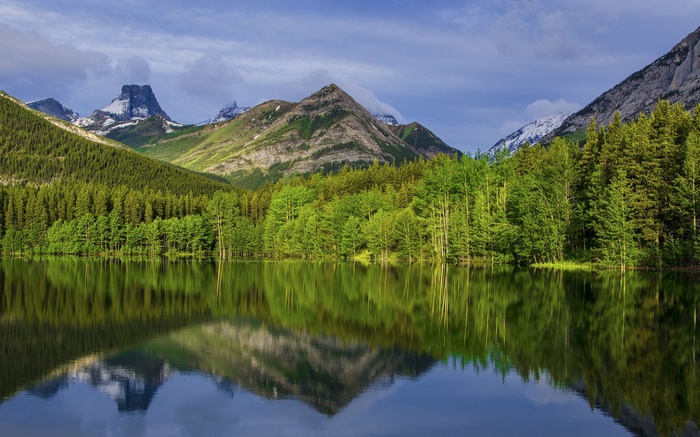 Mountain lake with forest reflection