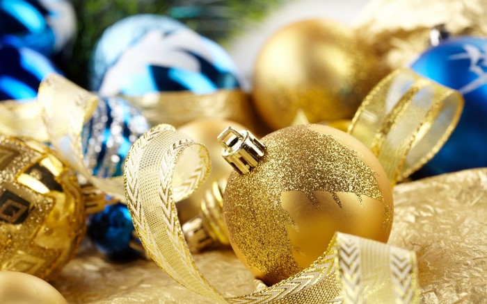 Christmas ornaments with gold ribbon