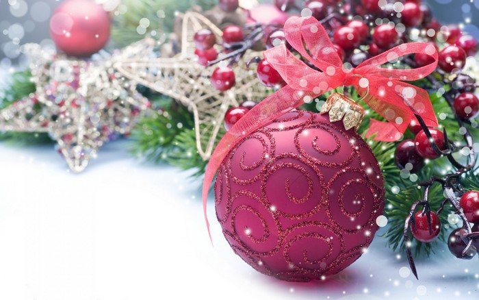 Christmas ornaments with berries and pine branches