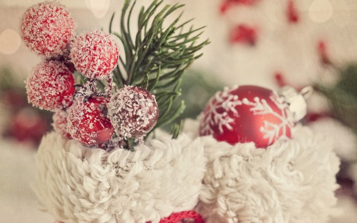 Christmas decoration with red berries and ornaments