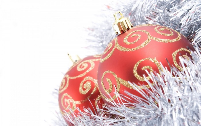 Red Christmas Ornaments with Silver Tinsel