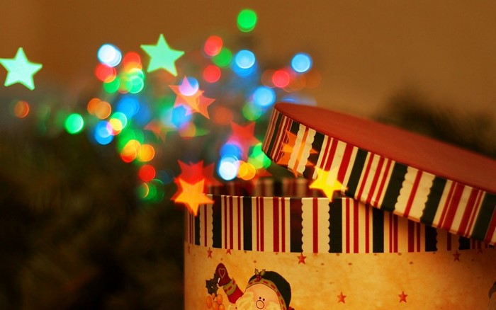 Christmas gift box with bokeh lights