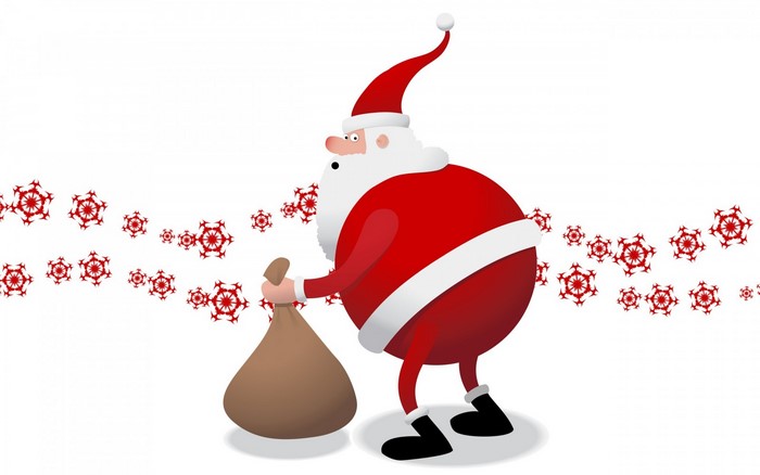 Santa Claus with a sack and snowflakes