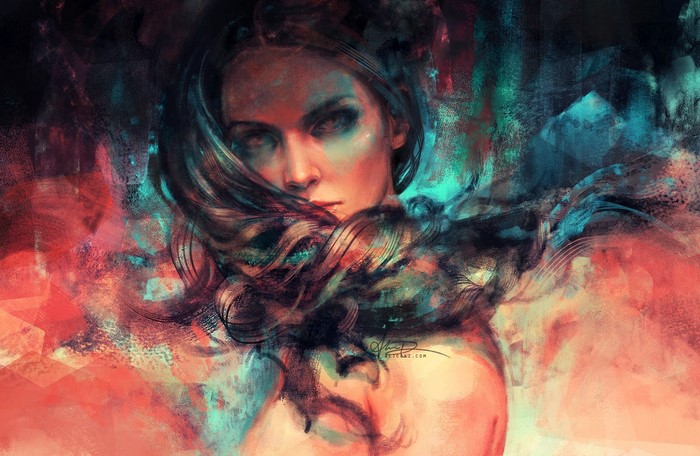 Painting of a woman with long hair by alicexz