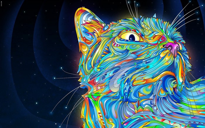 Psychedelic Colorful Cat Illustration