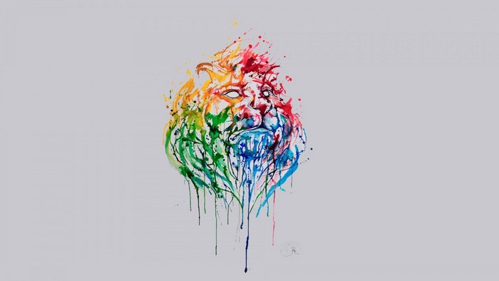Watercolor lion head with paint splatter