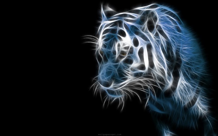 Blue and white fractal tiger illustration