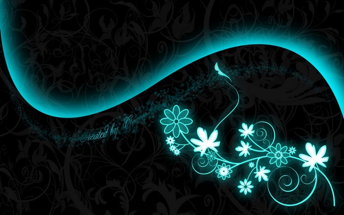 Abstract glowing floral design on black background