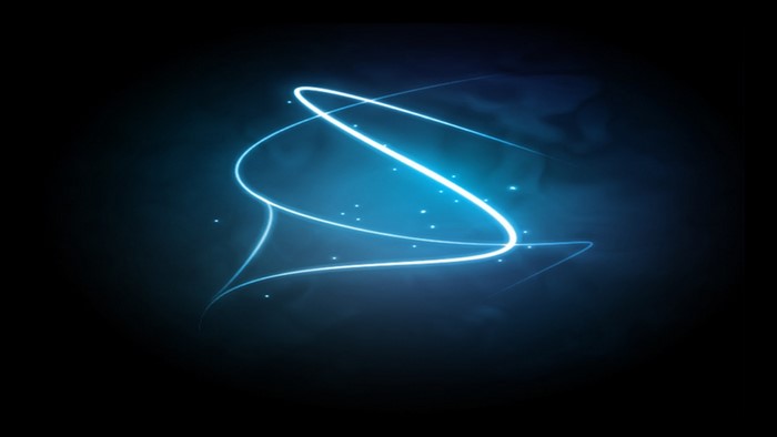 Abstract blue light trails and particles on black background
