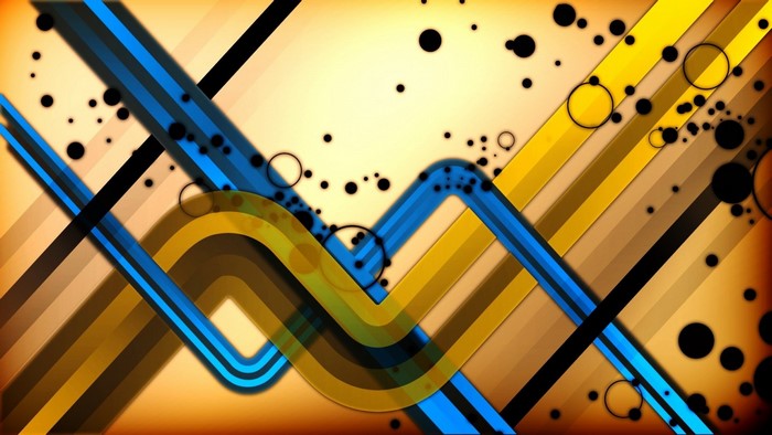 Abstract yellow and blue lines with circles