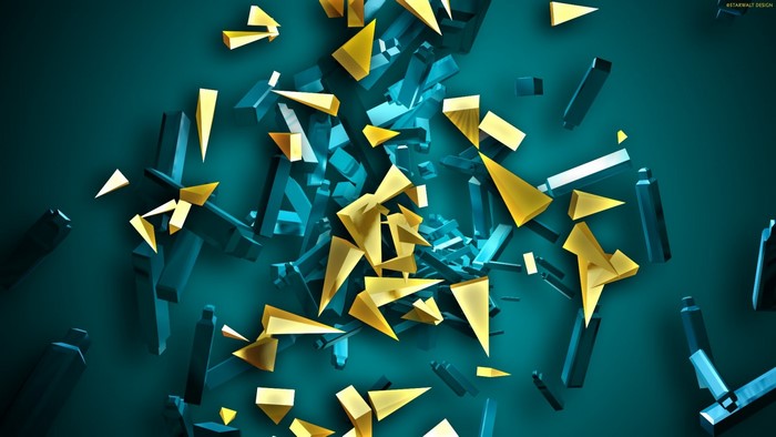 Abstract geometric shapes in teal and yellow