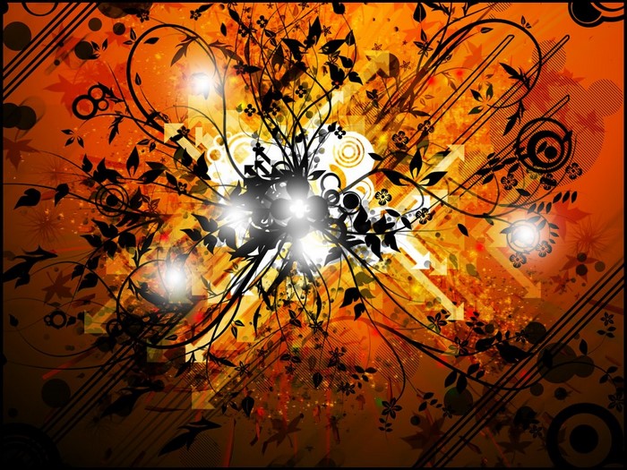 Abstract floral design with orange and yellow background