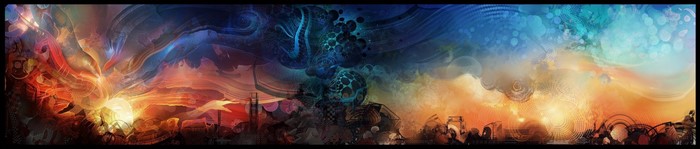 Abstract digital art with swirling colors and shapes