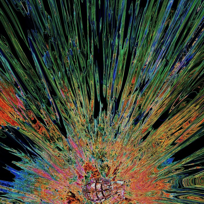Abstract explosion of colorful lines and a grenade