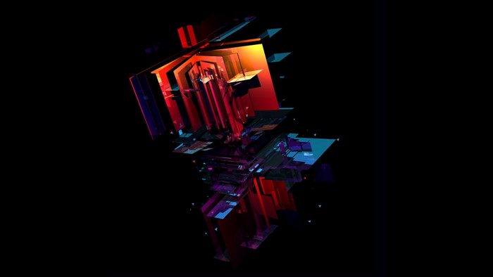 Abstract geometric shapes with red and blue lighting