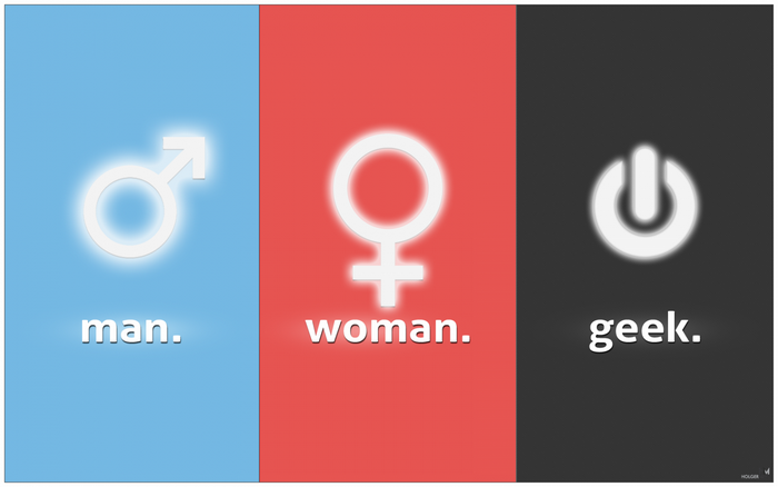Man, Woman, Geek symbols and text