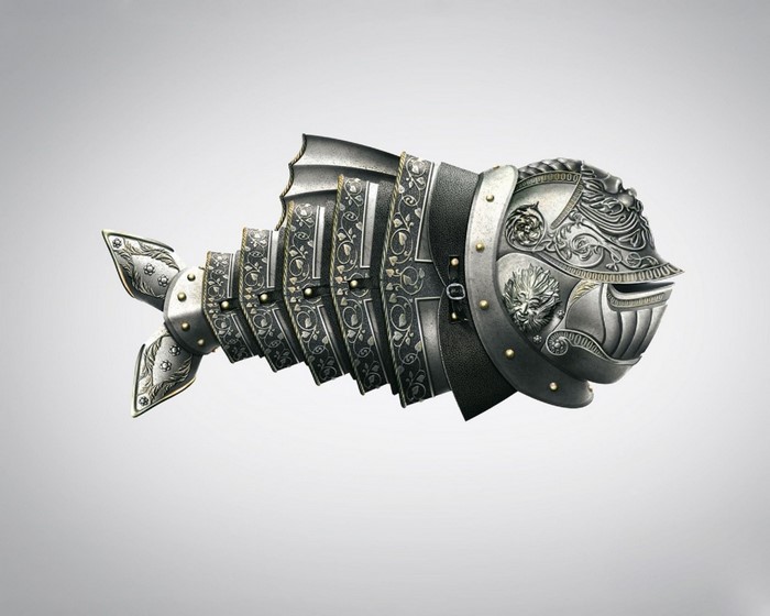 Fish-shaped armor sculpture