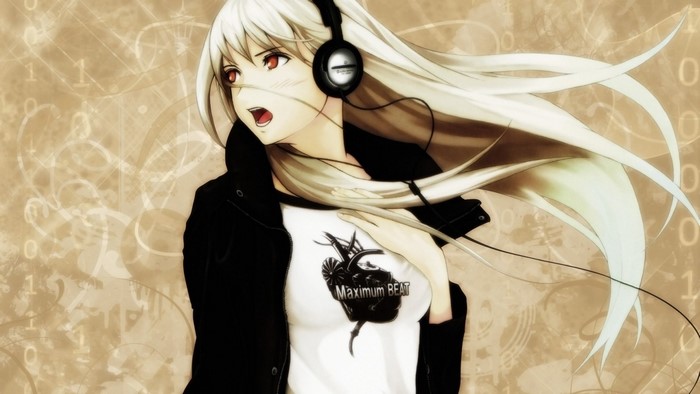 Anime girl with headphones listening to music