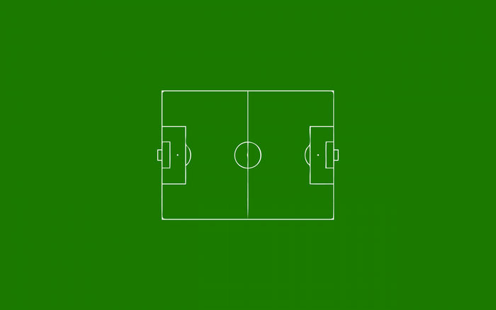 Minimalist soccer field diagram on green background