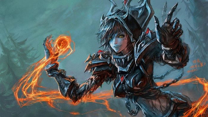 Female mage casting fire magic from World of Warcraft