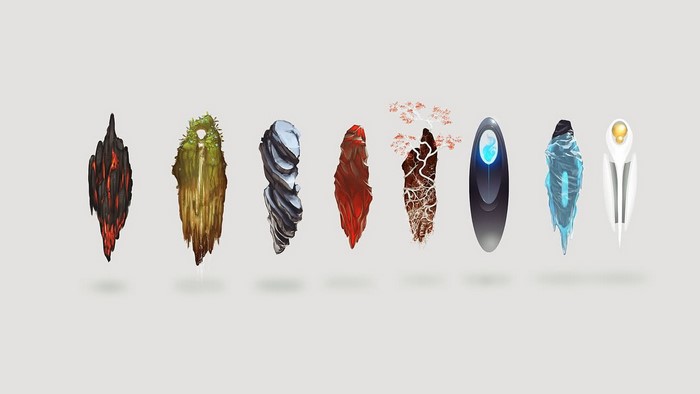 Collection of futuristic elemental objects