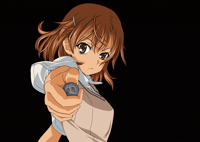 Misaka Mikoto from To Aru Kagaku no Railgun holding a coin