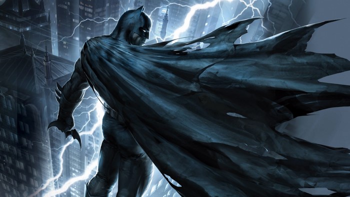 Batman in a stormy city