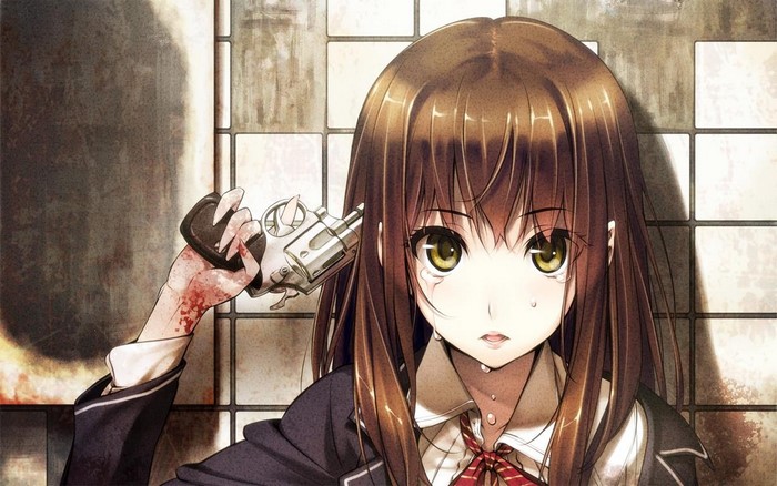 Anime girl holding a pistol to her head