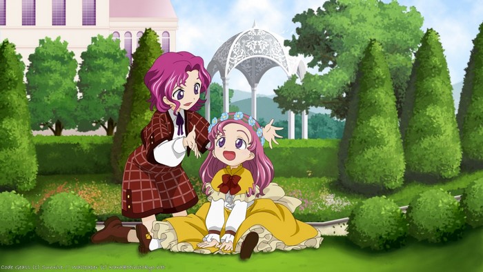 Nunnally and Lelouch from Code Geass in a garden