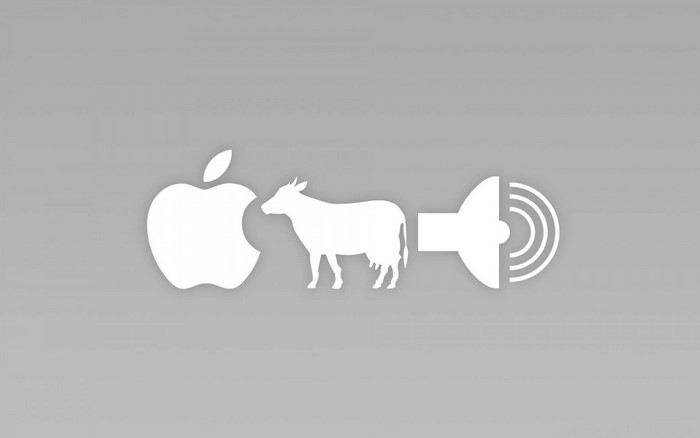 Apple logo with cow and speaker