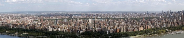 Panoramic aerial view of New York City skyline and Central Park