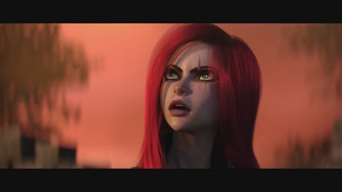 Katarina from League of Legends looking up