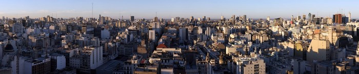 Panoramic view of a dense cityscape with tall buildings