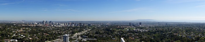 Panoramic view of Los Angeles cityscape and suburbs