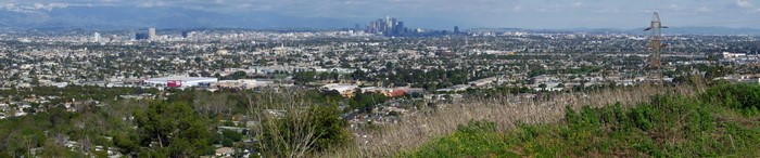 Panorama of Los Angeles skyline from a hill