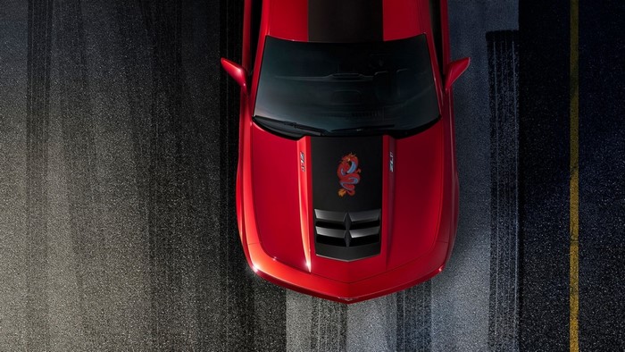 Red Chevrolet Camaro ZL1 with Dragon Decal