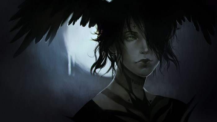 Dark fantasy anime character with wings