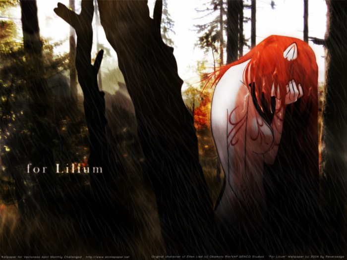 Lucy from Elfen Lied in a forest