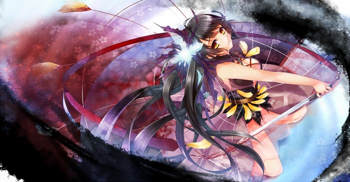 Anime girl with sword and flowing hair
